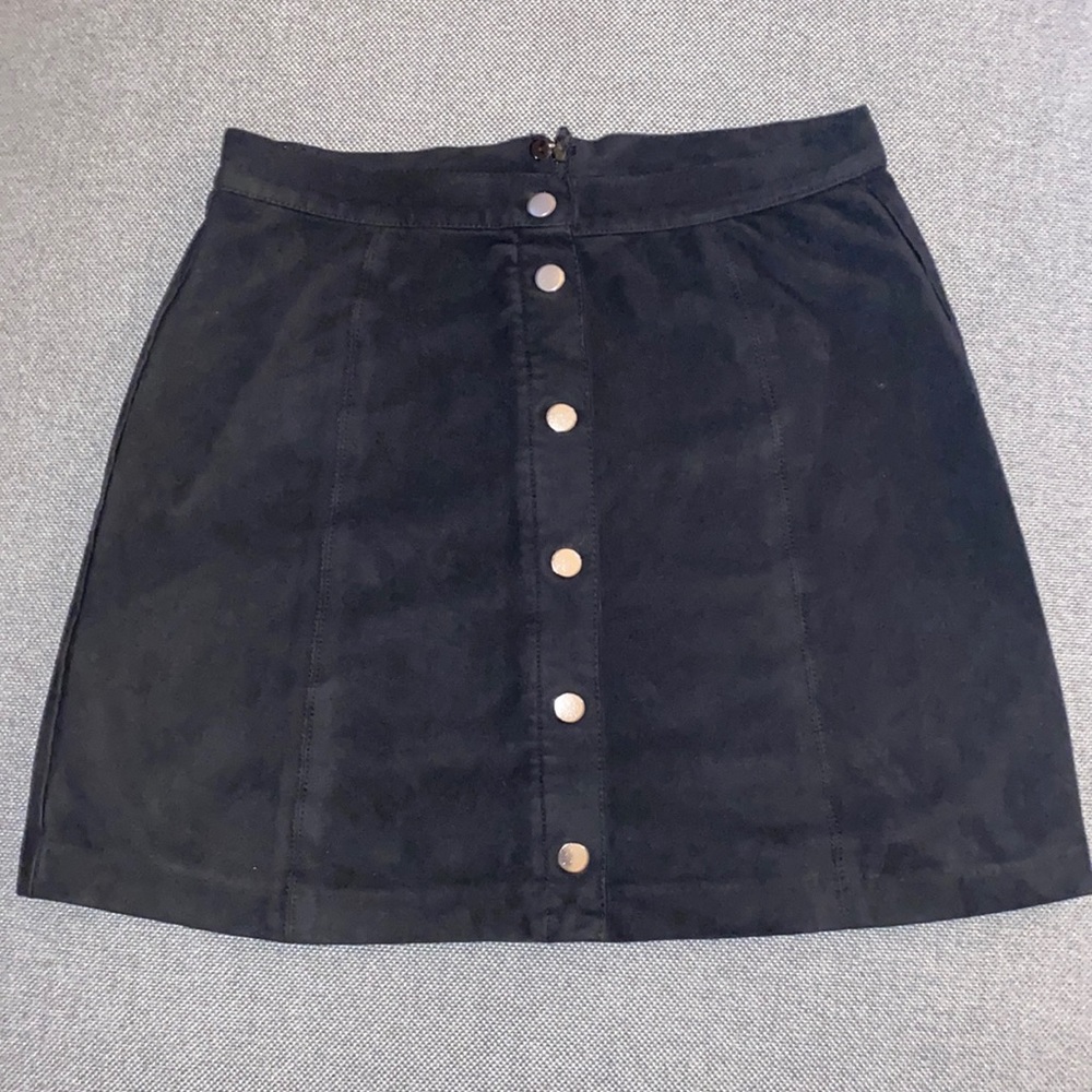 Black Faux Suede Skirt with Silver Button Detail